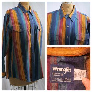 vtg 80s WRANGLER Brushpopper Western Stripe Shirt X Long Tails 16 1/2/34 USA EUC